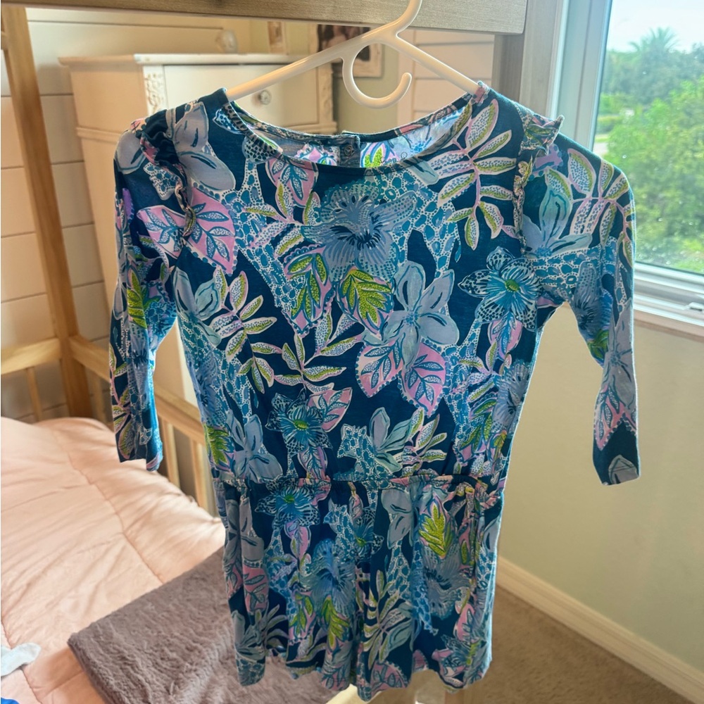 Lilly Pulitzer Girls Vibrant Blue and Pink Floral Romper